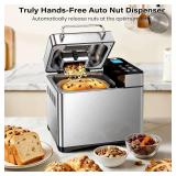$130 KBS Pro 710W 2LB Bread Maker, Stainless Steel 17-in-1 Smart Bread Machine with Healthy Ceramic Pan, Automatic Nut Dispenser, Tempered Glass Touch Panel, 3 Crust Colors, 15H Timer& Keep-Warm, Reci