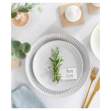 $135 Stoneware Dinnerware Set for 8 People HYGGE 24-Piece - Elegant Scandi Design - Premium Dish Set - Bowl and Plate Set - Tableware for 8 People in a Ribbed Design - Pure Living in White