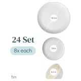 $135 Stoneware Dinnerware Set for 8 People HYGGE 24-Piece - Elegant Scandi Design - Premium Dish Set - Bowl and Plate Set - Tableware for 8 People in a Ribbed Design - Pure Living in White