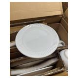 $135 Stoneware Dinnerware Set for 8 People HYGGE 24-Piece - Elegant Scandi Design - Premium Dish Set - Bowl and Plate Set - Tableware for 8 People in a Ribbed Design - Pure Living in White