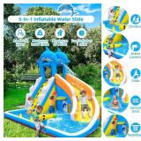 $255 TOAOB Inflatable Water Slide,5 in 1 Dolphin Inflatable Bounce House for Kids- Climbing Wall Splash Pool Water Cannon Basketball Rim - 480W Blower - for Indoor Outdoor Backyard Birthday Party