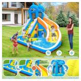$255 TOAOB Inflatable Water Slide,5 in 1 Dolphin Inflatable Bounce House for Kids- Climbing Wall Splash Pool Water Cannon Basketball Rim - 480W Blower - for Indoor Outdoor Backyard Birthday Party