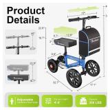 $140 BlessReach All Terrain Steerable Knee Scooter Crutch Alternative Deluxe Medical Scooter Double Handbrake,for Adults Injured Ankle & Foot Recovery Scooter in Blue