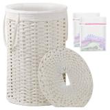 SETVSON Large Laundry Hamper Laundry Basket Round 34.3 Gal (130 L) Handwoven Wicker Laundry Baskets Rattan Laundry Basket with Laundry Bag Handles 2 Mesh Bags for Living Room Bedroom White