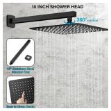 FPXRNG Black Shower Faucet Set, Rainfall Shower System with Square Shower Head and Handle Set, Wall Mounted Shower Fixtures, Full Metal Trim Repair Kit 10 inch Matte Black (With Shower Valve)