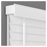 Lumino - 2' Cordless Flat Slat Faux Wood Window Blinds for Home - 24' W x 36' L - White, Faux Wood Blinds for Indoor Windows, Venetian Room Darkening Blinds