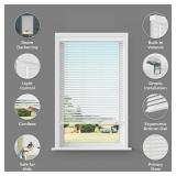 Lumino - 2' Cordless Flat Slat Faux Wood Window Blinds for Home - 24' W x 36' L - White, Faux Wood Blinds for Indoor Windows, Venetian Room Darkening Blinds