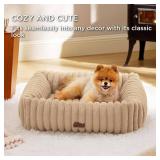 Bedsure ComfyFleece  Washable Dog Bed for Medium Dogs - Cute Furry Puppy Beds, Rectangle Orthopedic Corduroy Fleece Pet Beds with Removable Zipper Cover, 30x24x8inches, Sandy Beige