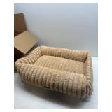 Bedsure ComfyFleece  Washable Dog Bed for Medium Dogs - Cute Furry Puppy Beds, Rectangle Orthopedic Corduroy Fleece Pet Beds with Removable Zipper Cover, 30x24x8inches, Sandy Beige