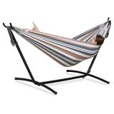 PNAEUT Double Hammocks with Stand for Outside, Portable Space Saving Heavy-Duty Steel Frame for Indoor Outdoor Patio Yard, Easy Assembly, 2 Person 450 lbs Capacity (Coffee)