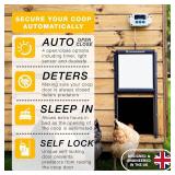 $170 ChickenGuard Automatic Chicken Coop Door Opener, Power by Solar/Batteries/Electric. Strong Motor Lifts 2kg; Timer/Light Sensing; Motor Units only or Combination Kits (PRO + Door + Batteries)