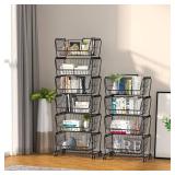 PUSDON 6-Tier Tall Stackable Wire Storage Baskets with Wheels, Vertical Metal Rolling Utility Cart, High Capacity Produce Basket for Kitchen Pantry, Snack Organizer, Matte Black