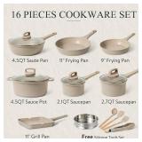 CAROTE Pots and Pans Set Non Stick, 16Pcs Kitchen Cookware Set, Stackable Induction Cookware, Pot and Pan set, Pans for Cooking, Taupe Granite Pots and Pans Set Non Stick,