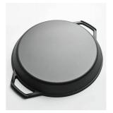 LI-GELISI 18-inch cast iron frying pan with double auxiliary handles, nitrogen-treated for rust resistance, suitable for stoves/grills/campfires, heavy-duty outdoor cooking pan