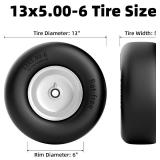 RONPOW 13x5.00-6 Flat Free Lawn Mower Tire and Wheel, 13x5x6 Solid Front Tires for Zero Turn Mower, 500Lbs Load, 3/4', 5/8' and 1/2' Bearings, 4.33'-6.73' Hub for Residential Commercial, 2Pack Gray