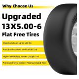 RONPOW 13x5.00-6 Flat Free Lawn Mower Tire and Wheel, 13x5x6 Solid Front Tires for Zero Turn Mower, 500Lbs Load, 3/4', 5/8' and 1/2' Bearings, 4.33'-6.73' Hub for Residential Commercial, 2Pack Gray
