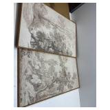 $150 2 PCS!! Large Vintage Framed Neutral Landscape Wall Art for Living Rooms, 2 Piece Retro Big Tree Sketch Botanical Forest Antique Canvas Artwork Set, Rustic Nature Wabi Sabi Art Prints for Hallway