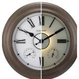 $120 CLXEAST Illuminated Outdoor Clocks Waterproof 24 Inch with Smart Sensor, Large Metal Wall Clocks with Temperature and Humidity for Living Room Decor,Garden Patio,Grey Oak Finish