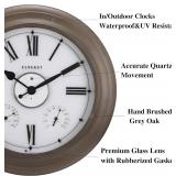 $120 CLXEAST Illuminated Outdoor Clocks Waterproof 24 Inch with Smart Sensor, Large Metal Wall Clocks with Temperature and Humidity for Living Room Decor,Garden Patio,Grey Oak Finish