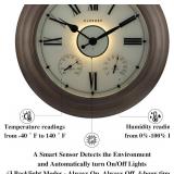 $120 CLXEAST Illuminated Outdoor Clocks Waterproof 24 Inch with Smart Sensor, Large Metal Wall Clocks with Temperature and Humidity for Living Room Decor,Garden Patio,Grey Oak Finish