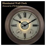 $120 CLXEAST Illuminated Outdoor Clocks Waterproof 24 Inch with Smart Sensor, Large Metal Wall Clocks with Temperature and Humidity for Living Room Decor,Garden Patio,Grey Oak Finish