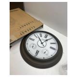 $120 CLXEAST Illuminated Outdoor Clocks Waterproof 24 Inch with Smart Sensor, Large Metal Wall Clocks with Temperature and Humidity for Living Room Decor,Garden Patio,Grey Oak Finish