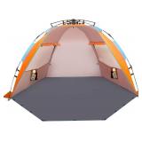 Oileus X-Large 4 Person Beach Tent Sun Shelter - Portable Sun Shade Instant Tent for Beach with Carrying Bag, Stakes, 6 Sand Pockets, Anti UV for Fishing Hiking Camping, Waterproof Windproof, Orange