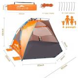 Oileus X-Large 4 Person Beach Tent Sun Shelter - Portable Sun Shade Instant Tent for Beach with Carrying Bag, Stakes, 6 Sand Pockets, Anti UV for Fishing Hiking Camping, Waterproof Windproof, Orange