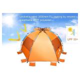 Oileus X-Large 4 Person Beach Tent Sun Shelter - Portable Sun Shade Instant Tent for Beach with Carrying Bag, Stakes, 6 Sand Pockets, Anti UV for Fishing Hiking Camping, Waterproof Windproof, Orange
