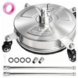 Hourleey 14' Pressure Washer Surface Cleaner, Stainless Steel Surface Cleaner with 4 Wheels for Concrete, Patio, Sidewalk, Deck, Pathway 1/4' Quick Connector, 2 Extension Wand, 4000 PSI