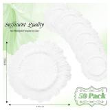 50 Pack White Charger Plates Bulk, 13' Plastic Reef Chargers for Dinner Plates, Round Charger Plate with Floral Reef Design for Dinner Wedding Party Table Setting Decoration