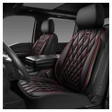 CAR PASS Piping Luxury PU Leather Two Front Car Seat Covers, Waterproof Anti Slip Seat Covers Compatible with Front Seat Armrests,Universal Fit for Suvs,Vans,Trucks,Airbag Compatible(Black and Red)