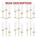 Glass Hurricane Candlestick Holders Gold - Romadedi 18 PCS Taper Candle Holder Bulk Tall Clear Glass Cylinder Table Centerpiece Wedding Decor Party Birthday Christmas Home Decorations