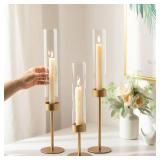Glass Hurricane Candlestick Holders Gold - Romadedi 18 PCS Taper Candle Holder Bulk Tall Clear Glass Cylinder Table Centerpiece Wedding Decor Party Birthday Christmas Home Decorations
