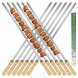 21.5 inch Long Flat Skewers for Kabobs (12 PCS),0.4' Wide 304 Stainless Steel Barbecue Kebab Skewers for Grilling with Wood Handle,Durable for BBQ Metal Kabob Skewer Sticks for Outdoor