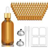Bumobum 2 oz Dropper Bottle, Amber Glass Eye Dropper Bottles with Golden Top Cap for Essential Oils, 99 pack Tincture Bottle with Labels and Funnel