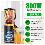 Juicer Machines, Cold Press Juicer with 5.8' Wide Feed Chute, 300W Slow Masticating Juicer for Whole Fruits & Vegetables, High Juice Yield, Easy to Clean, BPA Free Juice Extractor Machine