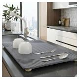 Large Diatomaceous Earth Stone Dish Drying Mat - 24' x 16' Quick Dry Non-Slip Food Grade Fast Absorbent Quartz-Enhanced Rapid Water Absorbing Countertop Mat For Dish Rack