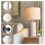 PARTPHONER 23' Modern Ceramic Table Lamp Set of 2, Table Lamps for Living Room, Rustic Farmhouse Bedside Lamps Nightstand lamp for Bedroom, White Desk Lamp for End Table Home Decor Beige