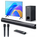 Soundbar with Subwoofer for TV, Home Theater Bluetooth 5.3 Speaker System with 2 Wireless Karaoke Mics, Surround Sound Audio with HDMI ARC, Optical, AUX, USB for Movie, Music, Family Party(Peak 240W)