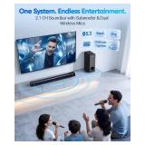 Soundbar with Subwoofer for TV, Home Theater Bluetooth 5.3 Speaker System with 2 Wireless Karaoke Mics, Surround Sound Audio with HDMI ARC, Optical, AUX, USB for Movie, Music, Family Party(Peak 240W)