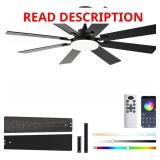 Ceiling Fans with Lights, 52 Inch Ceiling Fan with Light and Remote Control, Reversible DC Motor, 3CCT, Dimmable, Timer, Noiseless, Black Ceiling Fan for Bedroom Living Room, Indoor/Outdoor Use