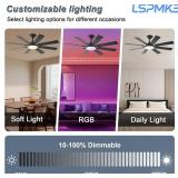 Ceiling Fans with Lights, 52 Inch Ceiling Fan with Light and Remote Control, Reversible DC Motor, 3CCT, Dimmable, Timer, Noiseless, Black Ceiling Fan for Bedroom Living Room, Indoor/Outdoor Use