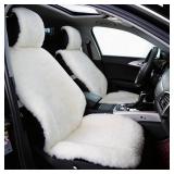 $158 Natural Fur Sheepskin Universal car seat Covers for seat Cushion Auto Accessories (Pearly White, Universal Fit Pack of 2)