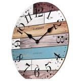 CLXEAST 24 Inch Multicolor Woodgrain Shiplap Wall Clocks for Living Room Decor, Large Farmhouse Wall Clock,Coastal Beach Nautical Style,Spring Decor