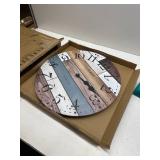 CLXEAST 24 Inch Multicolor Woodgrain Shiplap Wall Clocks for Living Room Decor, Large Farmhouse Wall Clock,Coastal Beach Nautical Style,Spring Decor