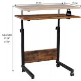 Henf Mobile Sofa Side Table Rolling Bed Table Snack Table, Height Adjustable Portable Laptop Computer Stand Desks Breakfast Tray Table with Wheels for Living Room Bedroom, Rustic Brown