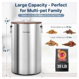 Paw Libero 35 Lbs Stainless Steel Dog Food Storage Container with Airtight Wooden Lid & Ceramic Bone Handle, Large Metal Dog Food Bin, Pet Treat Jars for Dogs & Cats, Keep Fresh, Easy to Clean