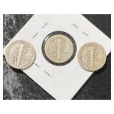 3 US MERCURY DIMES 1924P-D-S 3 US MERCURY DIMES 1924P-D-S