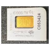 1 GRAM .999 FINE GOLD PAMP BAR 1 GRAM .999 FINE GOLD PAMP BAR